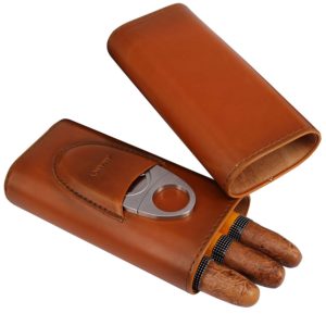 AMANCY Top Quality 3- Finger Brown Leather Cigar Case