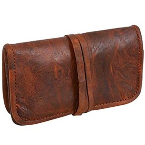 JYOS Genuine Leather Stationery Make-Up Wrap Case Pouch Tobacco Battery Headphone Holder Vintage Unisex