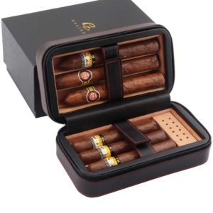 GALINER Cigar Humidor Case, Cedar Wood Portable Cigar Travel Leather Humidor Box