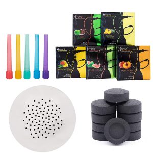 Hookah Flavors- Accessories Set with 100 Charcoal Coal Tablets, 50 Disposable Mouth Tips