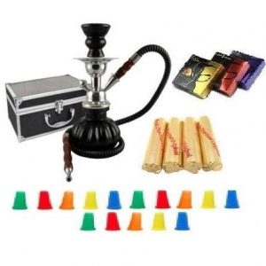 2 Hose Hookah Glass Water Pipe Vase Nargila with Charcoal